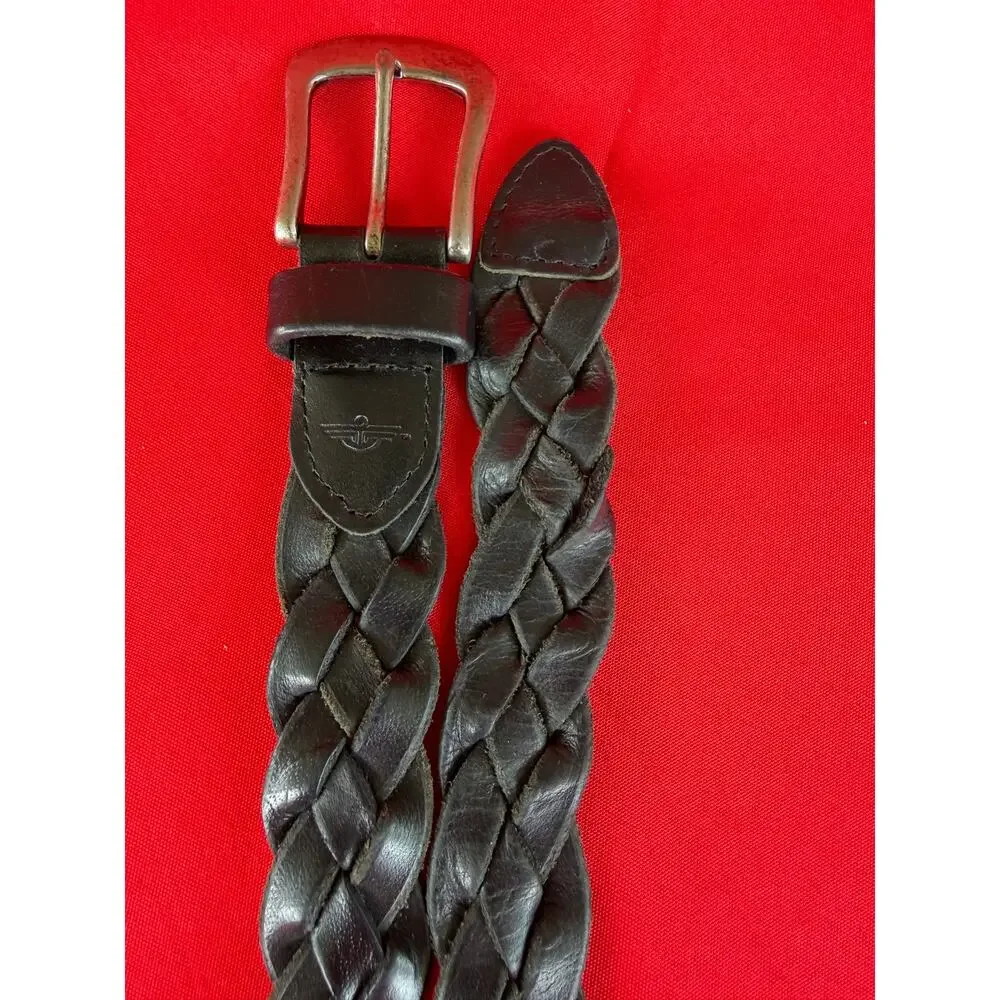 Dockers Genuine Leather Adjustable Black Braided Belt Size M